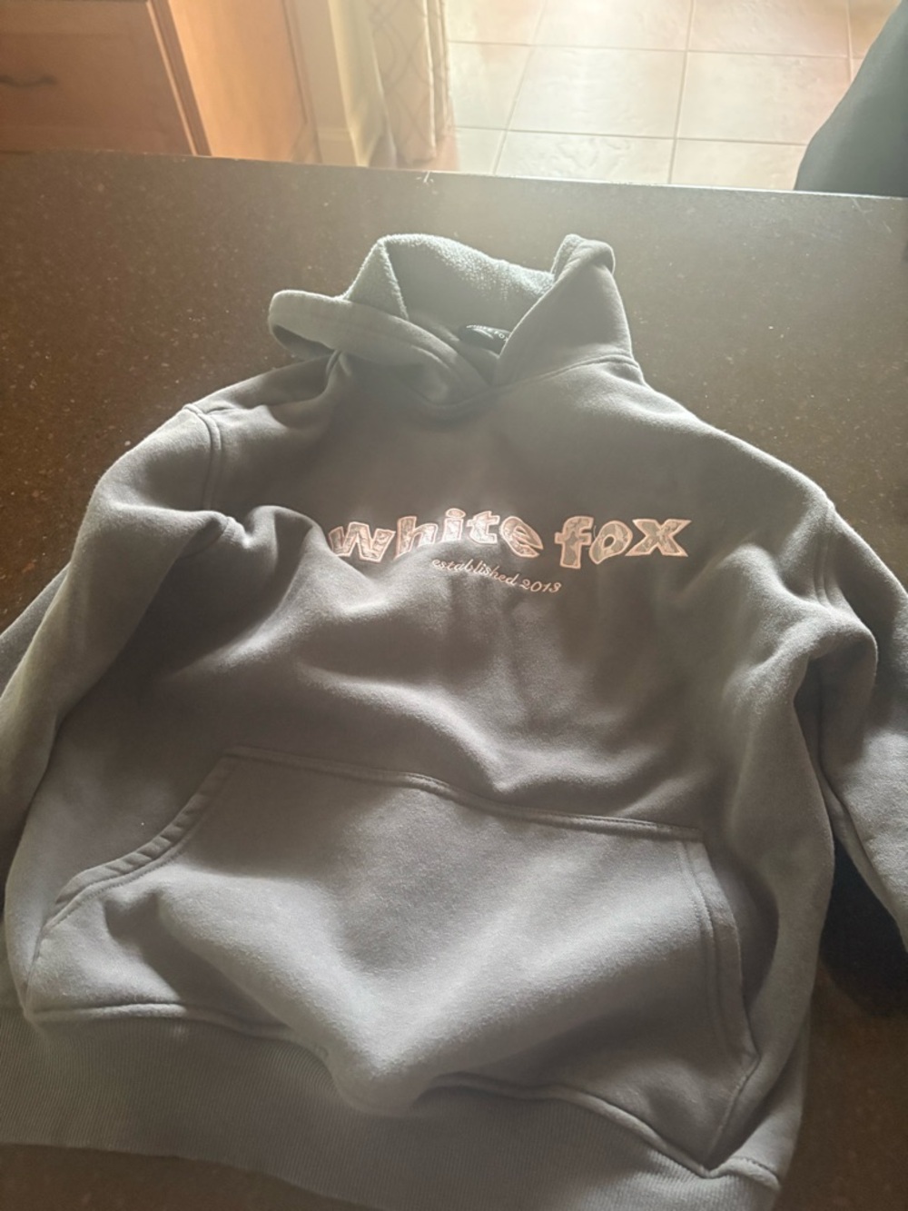 White Fox Embroidered Logo Hoodie - Charcoal Gray